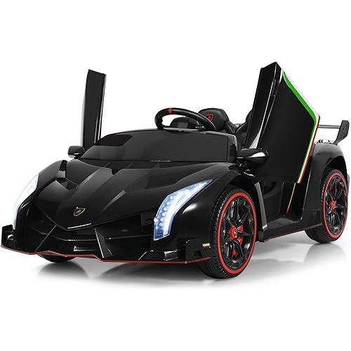Costzon 2-Seater Ride on Car, Licensed Lamborghini Poison, 12V Battery Powered Kids Car w/ 2.4G Remote Control, 3 Speed, Swing Mode, LED Lights, Horn, USB/MP3/TF, Electric Vehicle for Toddlers, Black