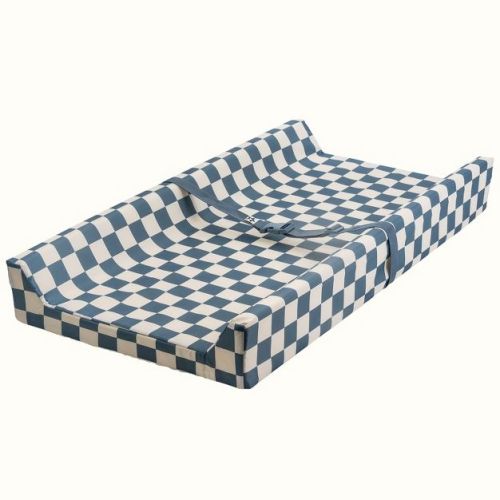 Tiny Twinkle Waterproof Changing Pad for Dresser – Wipeable, Non-Slip Base, Safety Strap & Washable Cover (Blue Checkers)