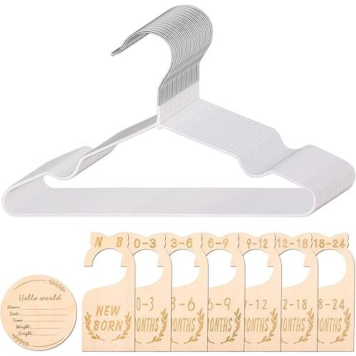 8Pcs Wooden Baby Closet Dividers for Baby Clothes Organizer, and 30Pcs Baby Hangers, Baby Closet Organizer Baby Clothes Dividers for New Mom Dad Parents, 0-24 Months, Large, SL0058