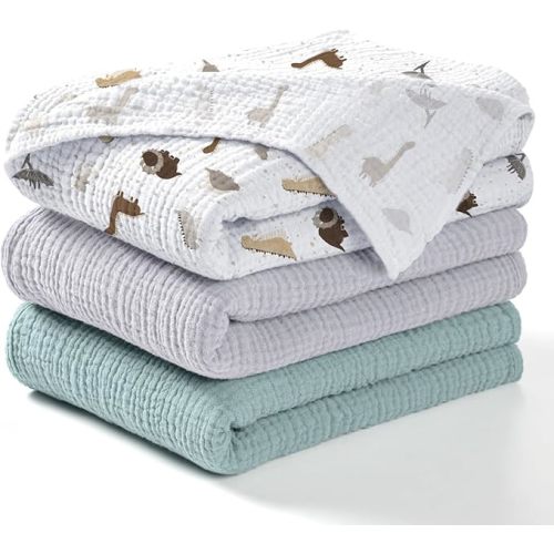 lulumoon Baby Muslin Swaddle Blankets: Soft Receiving Blanket for Newborn - Cotton Swaddling Blanket for Neutral 3Pack