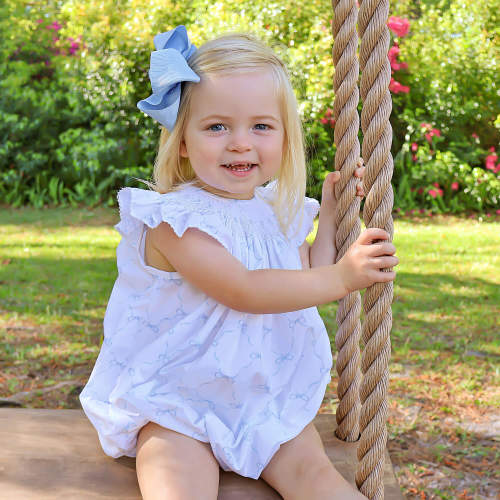Little Blue Bow Smocked Angel Sleeve Bubble