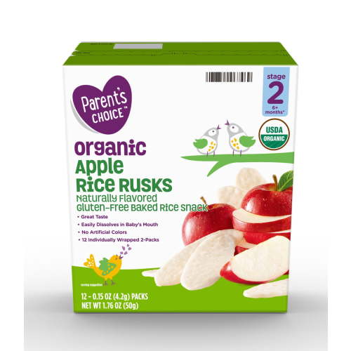 Parent's Choice Apple Rice Rusks Stage 2 6+ Months Soft Baby Snacks 1.76 oz