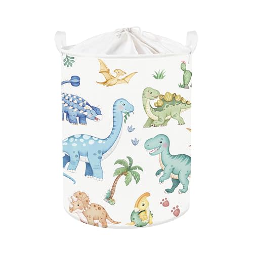 Clastyle Boho Dinosaur Laundry Basket Palm Tree Kids Clothes Book Storage Basket Gift Toy Box for Bedroom Decor,Pterosaur,36x45 cm