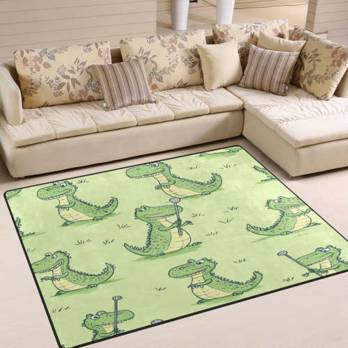 80x58in Area Rug for Living Room Non-Slip Carpet Soft and Washable Floor Mat for Home Comfort Cartoon Alligators Playing Golf