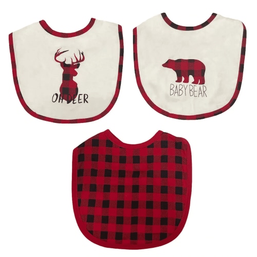 Woodland Creek 3 PC Farmhouse Style Black and Red Buffalo Check Baby Bib Set