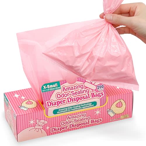 BOS Amazing Odor Sealing Baby Diaper Disposal Bags - Durable and Unscented [Size: XS, Color: Pink] (200 count, Pack of 1) (200 Bags)