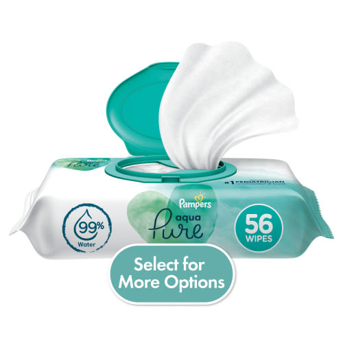 Pampers Aqua Pure Baby Wipes 1X Flip-Top Pack 56 Wipes (Select for More Options)