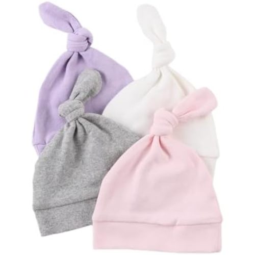 Bamery Newborn Hospital Hat Organic Cotton Baby Hat 0-12 Months Preemie Infant Boy Girl Beanie Cap 4-Pack
