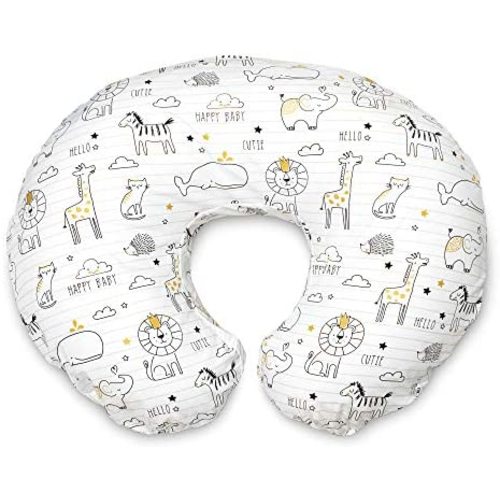 Boppy Nursing Pillow and Positioner—Original | Notebook Black and White with Gold Animals| Breastfeeding, Bottle Feeding, Baby Support | With Removable Cotton Blend Cover | Awake-Time Support