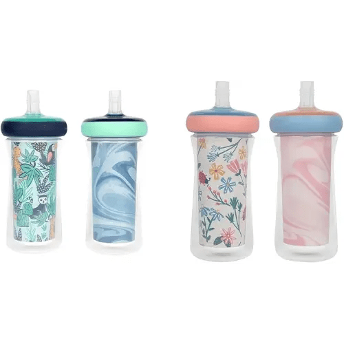The First Years Insulated Straw Cups for Toddlers 2pk – Wild and Free & Marbled and Ladybug & Marbled, 9 ounce