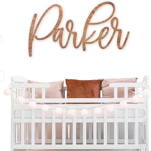 Custom Baby Name Sign for Nursery, Nursery Wall Decor, Name Sign for Above Crib, Customized Wooden Name Sign, Name Wall Decor for Nursery, 12-52 Inch Size, Ideal for Boys and Girls - ENCHANTING Font