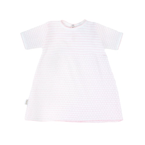 Paty Knit Dress in Pinstripe with Short Sleeves & Snap Back Closure