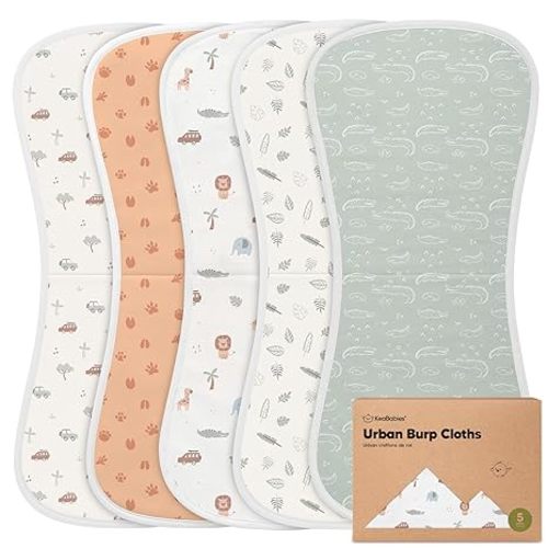 Organic Burp Cloths Baby Boy & Girl - 5-Pack Super Absorbent Cotton Burping Cloths for Babies, Soft & Plush Newborn Spit Up Rags, Infant Towels for Milk Spit Up, Unisex, Large 21" x 10" (Wilderness)