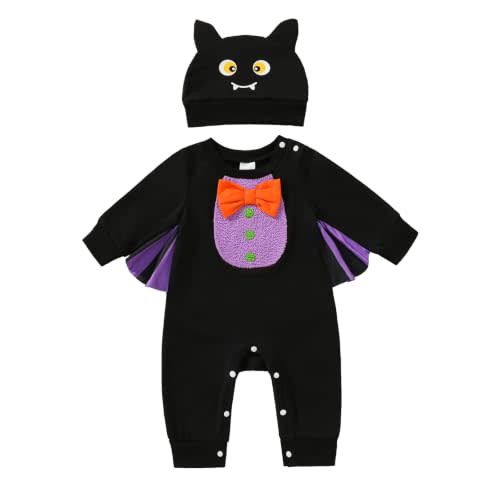 Baby Boy Halloween Outfit Cute Bat Bodysuit Long Sleeve Romper Jumpsuit 0-18 Months