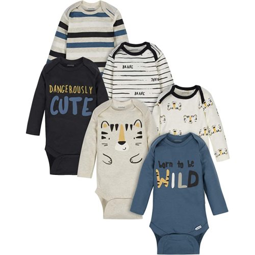 Onesies BrandUnisex Baby6-Pack Long Sleeve BodysuitsTiger Blue0-3 Months