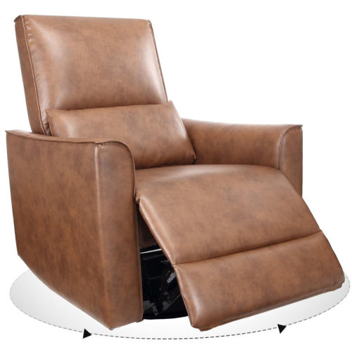 Hokku Designs 360° Swivel Rocking Recliner Chair, Glider Rocking Chair, Upholstered Faux Leather Reclining, Manual Recliner Chair With Lumbar Support, Nursery Rocker Recliner For Living Room, Bedroom, Brown | Wayfair