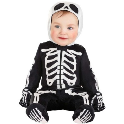 HalloweenCostumes.com 0/3 Months   Baby Skeleton Jumpsuit | Infant Halloween Costume With Hood And Attached Mitts | Cute & Spooky,  White/Black