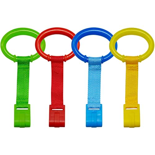 4 PCS Plastic Baby Crib Pull Rings Kids Walking Exercises Assistant Stand | 4 Colors Up Cot Hanging Rings for Infant Baby Toddler Practice Tool