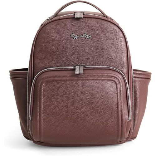 Itzy Ritzy Mini Diaper Bag Backpack – Chic, Compact Mini Plus Backpack with Changing Pad, 10 Pockets (6 Internal, 4 External), Grab-Top Handle & Rubber Feet (Espresso)