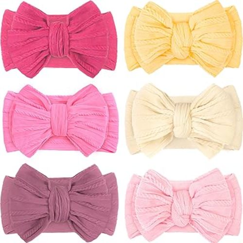 CÉLLOT 6 Pcs Baby Bows Headbands Nylon Hairbands Baby Girl Bows Hair Accessories for Newborn Infant Toddler Essentials (Red)