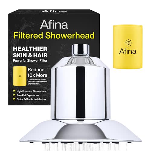 Afina Filtered Shower Head - Water Softener Showerhead with KDF-55 Filter for Hard Water - High Pressure Rain Fall Experience - Universal Fit (Chrome)