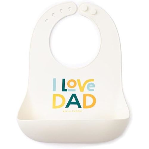 Bella Tunno Baby Bib for Eating, Waterproof Silicone Bib with Large Food Catcher, Adjustable Fit for Babies 4-12 months & Toddlers 1-3 Years, Boys & Girls, I Love Dad