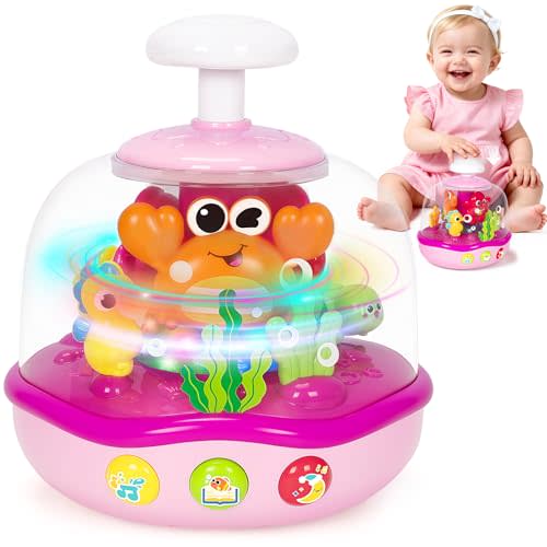 Baby Toys 6-12 Months, Musical Aquarium Infant Toys for 7 8 9 10 11 Months, Early Learning Educational Toy with Sound, Press Glow Spin for Cause and Effect, Christmas Birthday Gifts for Girls
