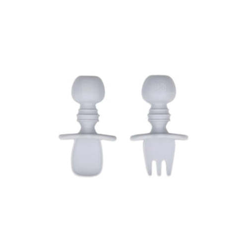 Chewtensils Silicone Baby Spoon and Fork Set – Gray | Bumkins Baby