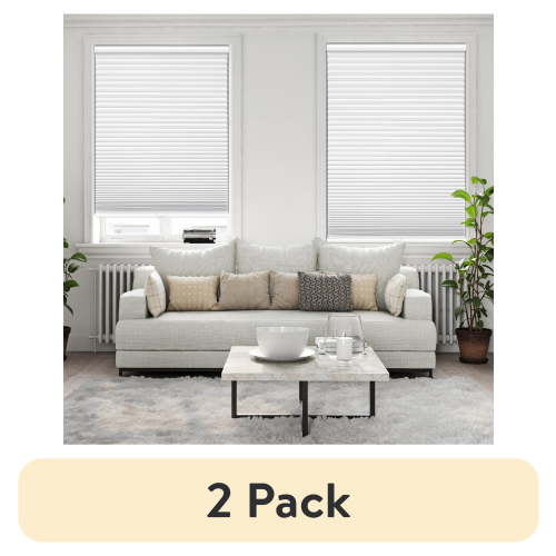 (2 pack) Mainstays Cordless Polyester Blackout Cellular Shade, 1-Piece, White, 34" W x 72" L