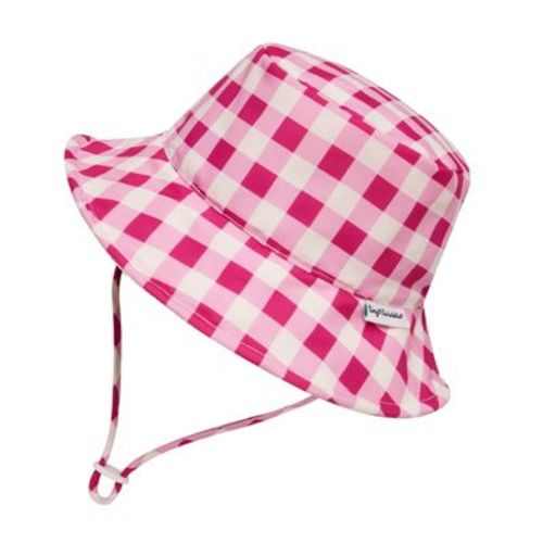 Tiny Twinkle Sun Hat with UPF 50+ UV Protection and Adjustable Brim for Toddlers (Raspberry Gingham, 0-6 Months)