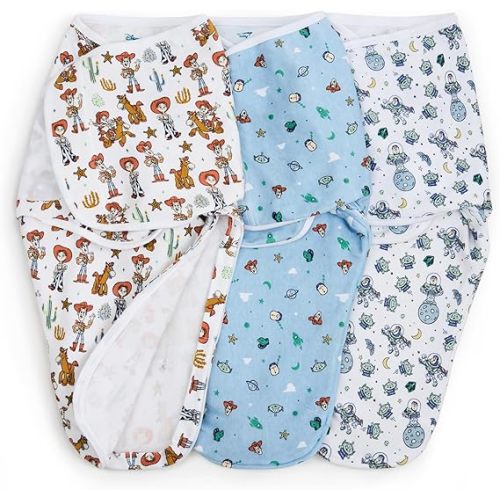 aden + anais Essentials Easy Swaddle Wrap Quick Change with Bottom Zipper, Snug Cotton Knit Baby Wrap Swaddle Blanket for Newborns, TOG 1.0, 3-Pack, Toy Story, 0-3 Months, Small/Medium