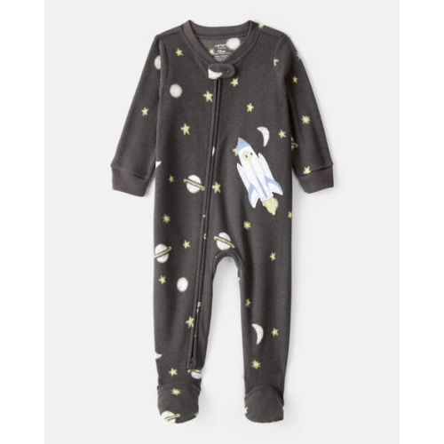Baby Boy Spaceship Star Print Fleece Loose Fit 1-Piece Pajamas - Grey - Carter's | Carter's