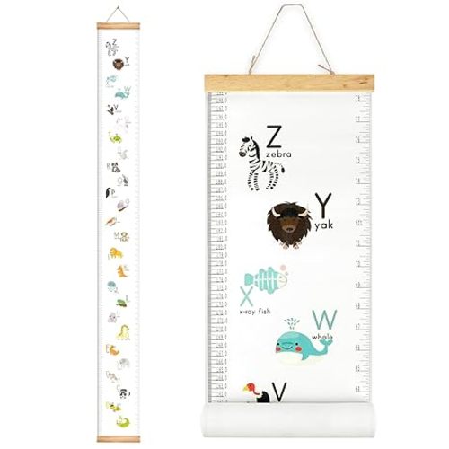 Mibote Baby Growth Height Chart Handing Ruler Wall Decor for Kids, Canvas Removable Height Growth Chart 79" x 7.9" (Letters)