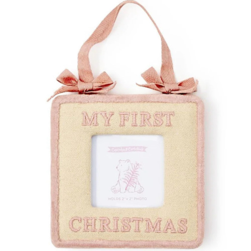Baby's First Christmas Keepsake Photo Frame Ornament - Pink