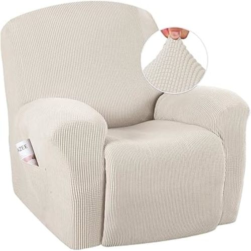 H.VERSAILTEX Super Stretch Recliner Cover Recliner Couch Covers Recliner Chair Cover Form Fitted Non Slip Reclining Slipcovers for Standard Large Recliner, Soft Thick (1 Pack, Ivory)