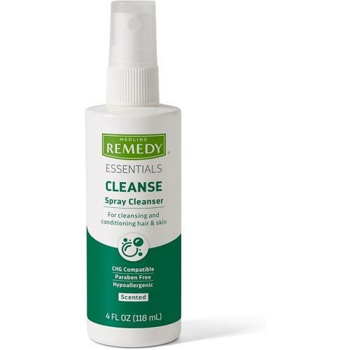 Medline Remedy Essentials Spray Cleanser (4 fl oz Spray), 1 Count, Scented, Full Body Cleanser & Shampoo, Sulfate Free, Gentle Body Wash, For Men & Women, Incontinence Cleaning, Bedside Cleansing