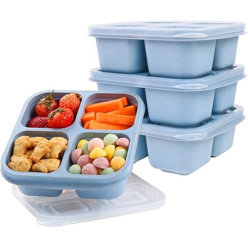 4 Pack Snack Containers, 4 Compartments Snackle Box Container, Meal Prep Reusable Lunchable Container for Adults, Microwave Dishwasher Safe, Food Storage Containers for Work Travel
