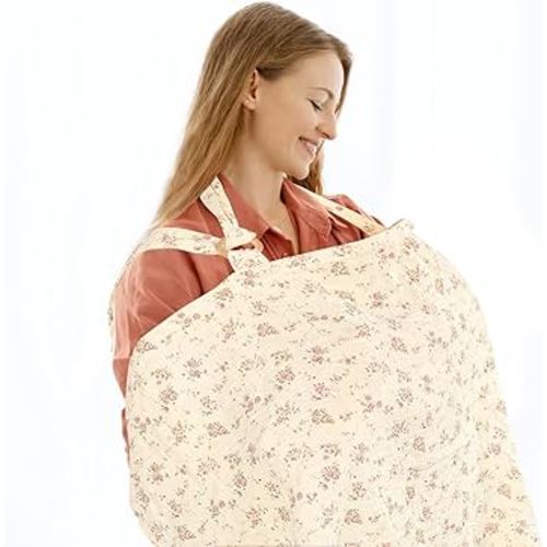 ManFaiSky Muslin Nursing Cover for Baby Breastfeeding - Lightweight & Breathable Breast Feeding Covers for Women, Adjustable Strap Multi-use Nursing Apron with Full Privacy, Floral