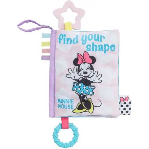 Disney Baby Minnie Mouse Find Your Shape Soft Book with Crinkle Pages, Teething Rings and On-The-Go Hook and Loop Strap for Babies and Toddlers