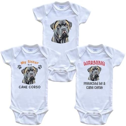 Sister is a Cane Corso Funny Dog Breed Baby Bodysuit Bundle (3 Piece Set)