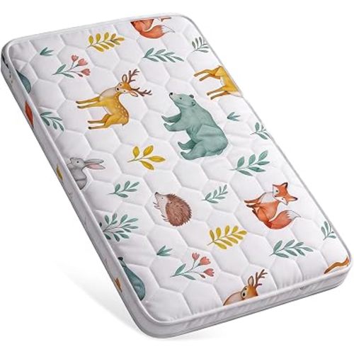 Baby Bassinet Mattress Pad 33" x 20" x 1.5", Firm Breathable Foam Mattress for Bassinet, Anti-Slip Cradle Mattress Pad, Woodland Print, Fits Moses Basket, Baby Delight, Mika Micky
