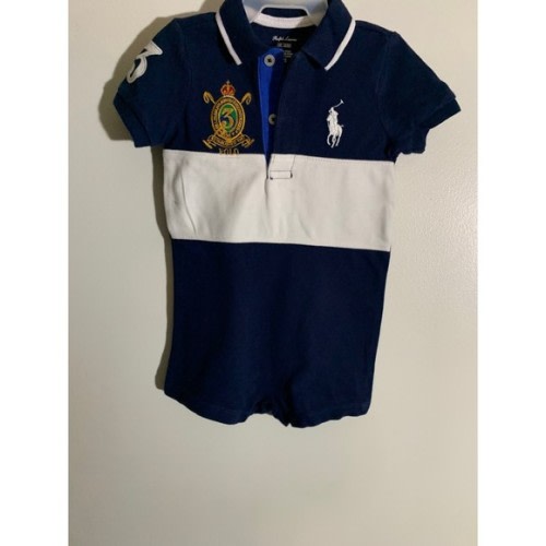 Blue white big white horse polo onesie 6M