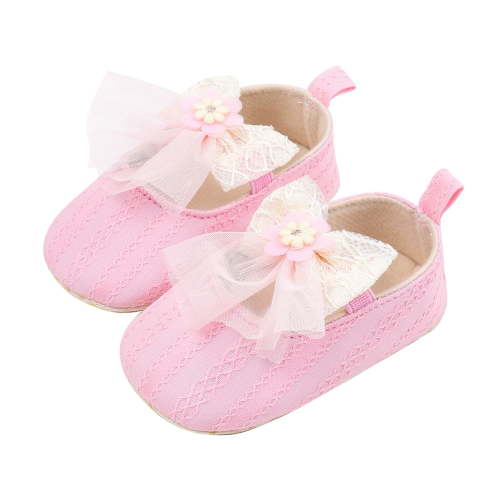 Infant Baby Girls Dress Shoes Newborn Cute Lace Bowkont Mary Jane Flats Non-Slip Lightweight Soft Sole Toddler First Walkers Princess Wedding Casual Shoes (0-3 Months, Pink)