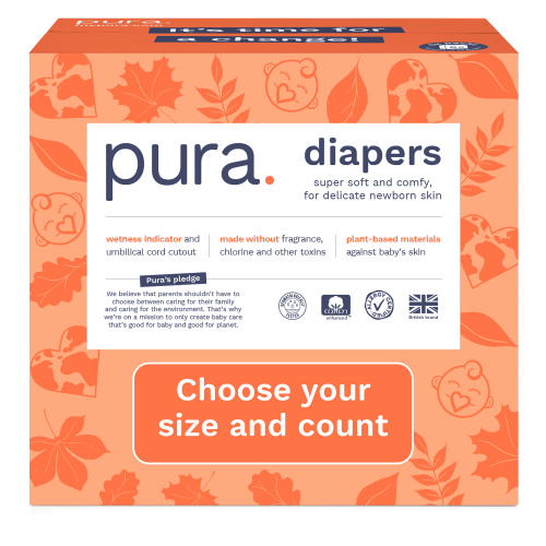 Pura Sensitive Soft Sustainable Baby Diapers Size 1, 96 Count (Choose Your Size and Count)