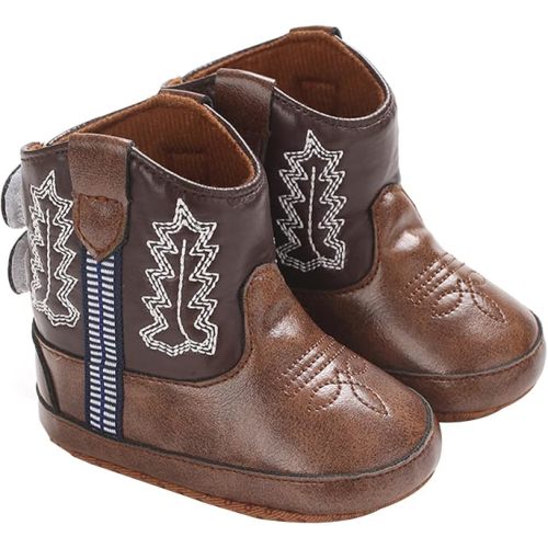 Covvoliy Baby Boys Girls Western Cowboy Boots Non-Slip Soft Sole Booties Toddler First Walker Crib Shoes (Coffee, 0_months-6_months)