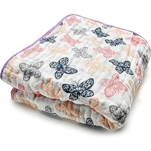 ZPECC Muslin Baby Blanket Thicker, 30x40 Organic Cotton Newborn Receiving Quilt Hypoallergenic for Baby Essentials Swaddle Crib Stroller, Butterfly