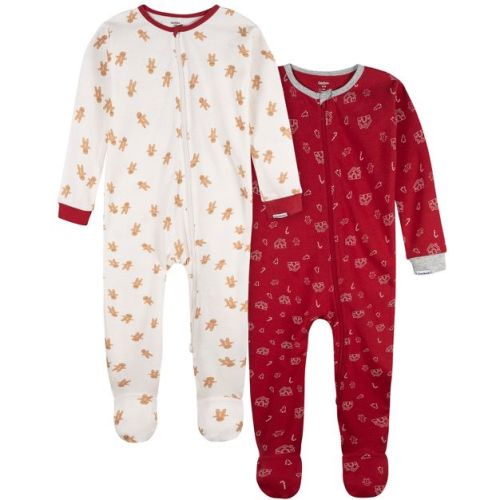 Gerber Baby Neutral 2-Piece Snug Fitting Footed Pajamas, Gingerbread People, 0-3 Months