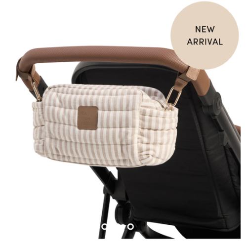 Natural Stripe Linen Baby Pram Caddy
