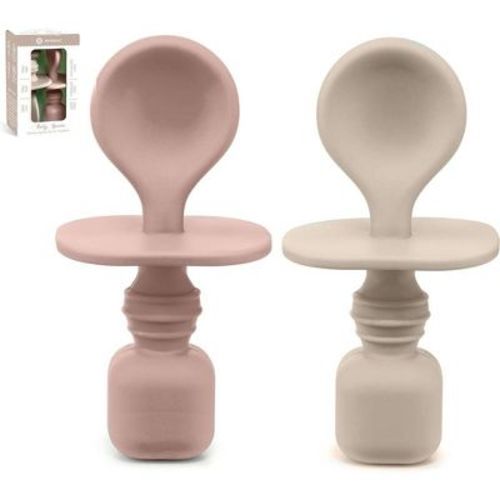 Silicone Baby Spoons for Led Weaning 2-Pack, First Stage Baby Feeding Set Gum Friendly BPA Lead Phthalate and Plastic Free (Rose Quartz/Beach Sand)