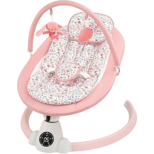 Baby Swing for Infants, Electric Baby Swing with Bluetooth, Portable Infant Swing with 5 Speeds, 10 Songs, 5-Point Harness & Remote Control, for Newborns Infants Indoor Outdoor Use (Flower)